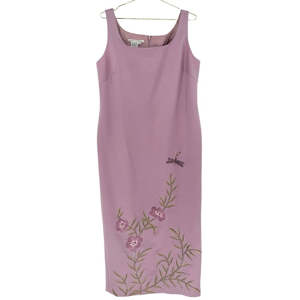 Y2K Vintage Maggy London Embroidered Maxi Dress Fairy Cottage Lavendar Floral 14 - Picture 11 of 14